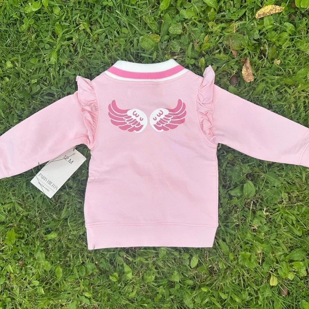 Paris Hilton Infant Girls Organic Cotton Pink Track Jacket Size 12M Ruffle NWT